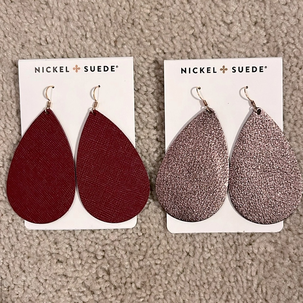 NWOT Nickel & Suede leather teardrop earrings.